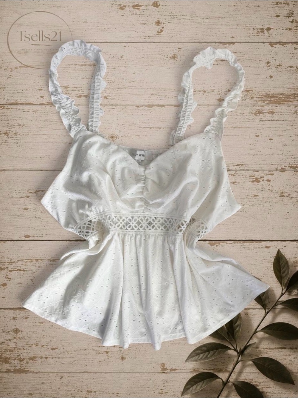 Lily White Eyelet Peplum Cami Top w/ Ruffle Straps - Size 2X